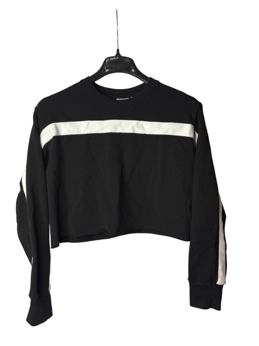 Good American The Warm Up Cropped Pullover Sweatshirt Size 2 (US M) Black White